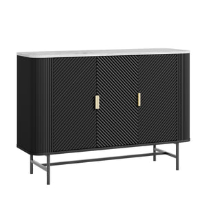 Sideboard Olvehok 110x40x77 cm Sort/Marmorlook, hvid [en.casa]