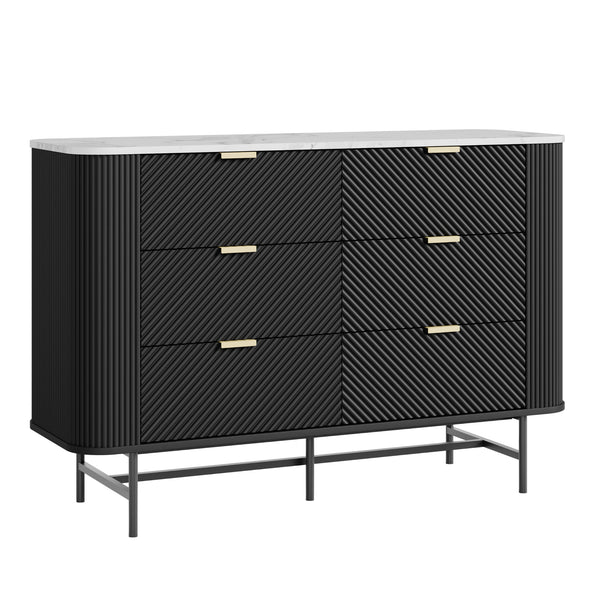Kommode Olvehok 120x40x81 cm Sort/Marmorlook, hvid [en.casa]