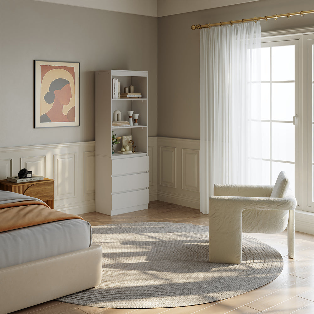 Bogreol Les med 3 skuffer 180x60x35 cm hvid [en.casa] - premiumXL