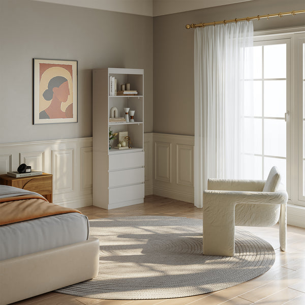 Les reol med 3 skuffer 180x60x35 cm Hvid [en.casa]