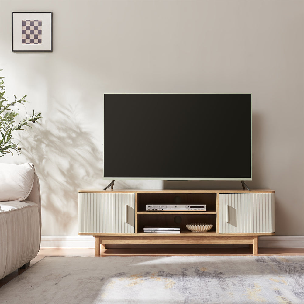 TV-møbel Ferrersp med 2 døre 140x40x45 cm egetræslook/sandfarver [en.casa].