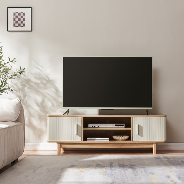 TV-møbel Ferrersp med 2 døre 140x40x45 cm egetræslook/sandfarver [en.casa].