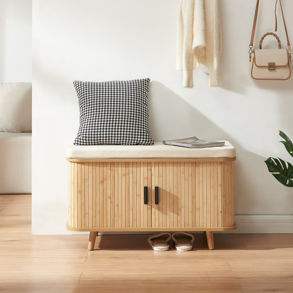 Skoskab med sædehynde Tvedestrand 50x80x40 cm Bambus/Beige [en.casa]