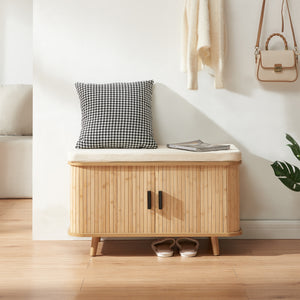 Skoskab med sædehynde Tvedestrand 50x80x40 cm Bambus/Beige [en.casa]