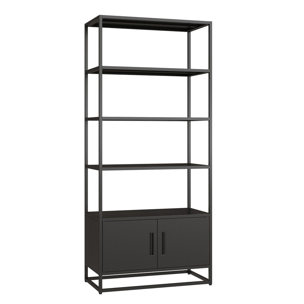 Bogreol med skab Hailuoto 80x40x180 cm stål sort, mat [en.casa]