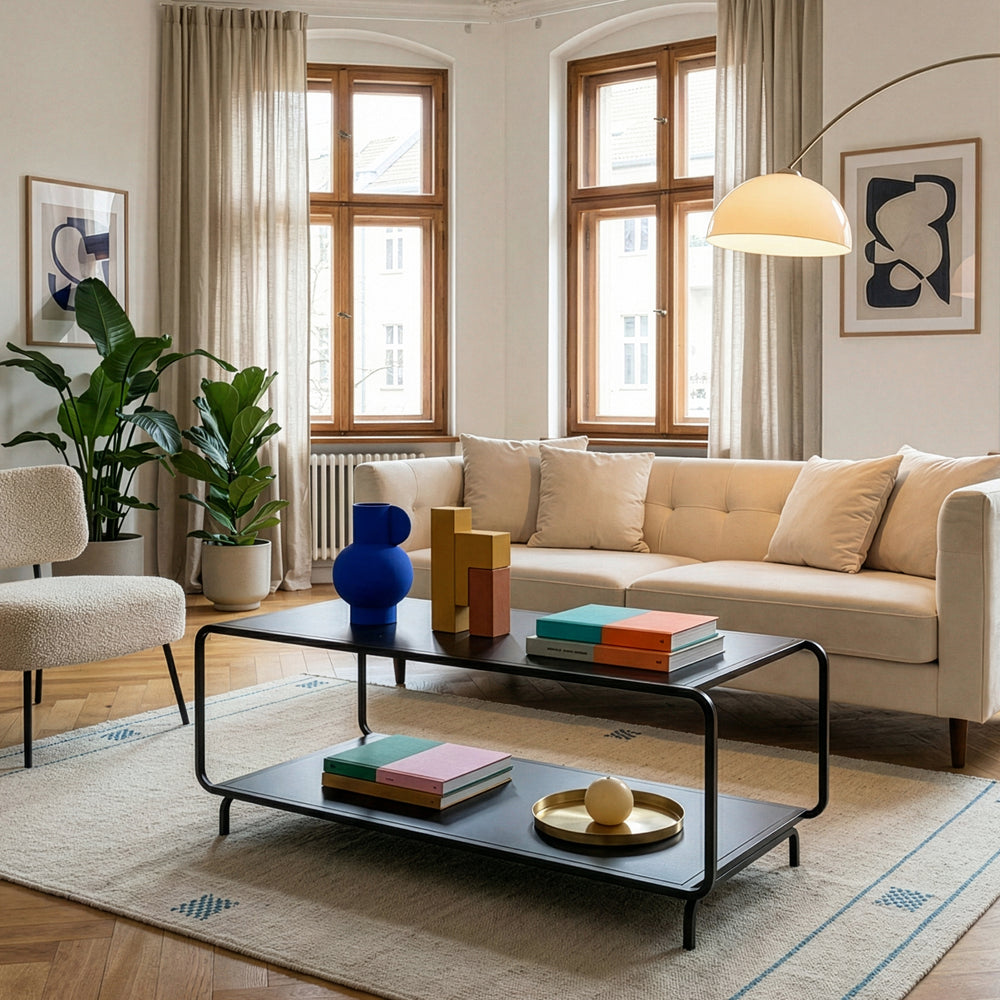 Sofabord Færder 115x50x45 cm stål sort [en.casa]