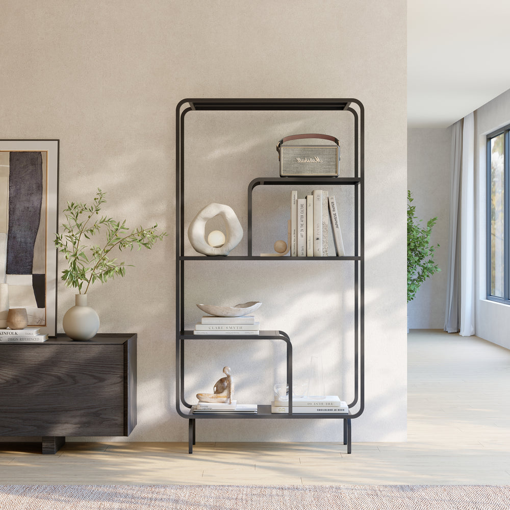 Estantería de pie Færder con 4 estantes 145x76x33 cm - Negro [en.casa]