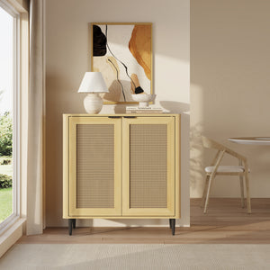 Skænk Lukhomso 83x80x40 cm egetræslook/rattan-look [en.casa]
