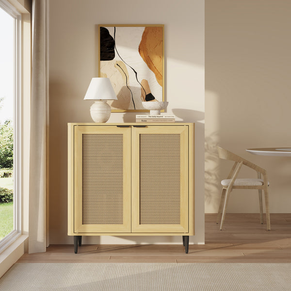 Skænk Lukhomso 83x80x40 cm egetræslook/rattan-look [en.casa]
