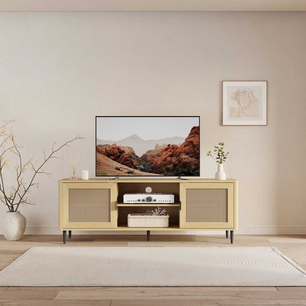 TV-skab Lukhomso 152x40x54 cm egetræslook/rattan-look [en.casa]
