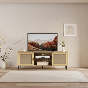 TV-skab Lukhomso 152x40x54 cm egetræslook/rattan-look [en.casa]