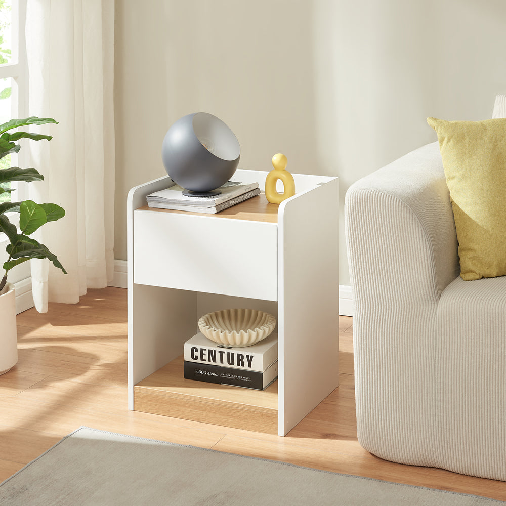 Sengebord Kuorshare 55x42x37 cm hvid/eg-look [en.casa]