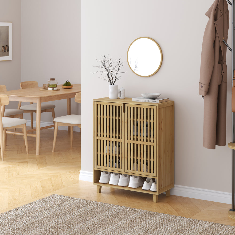 Mueble zapatero Sirgerg con estantes y puertas 91x72x35cm Bambú [en.casa]