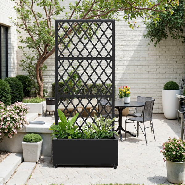 Skillevæg Malja med blomsterkasse i stål 190x82x38 cm sort [casa.pro].