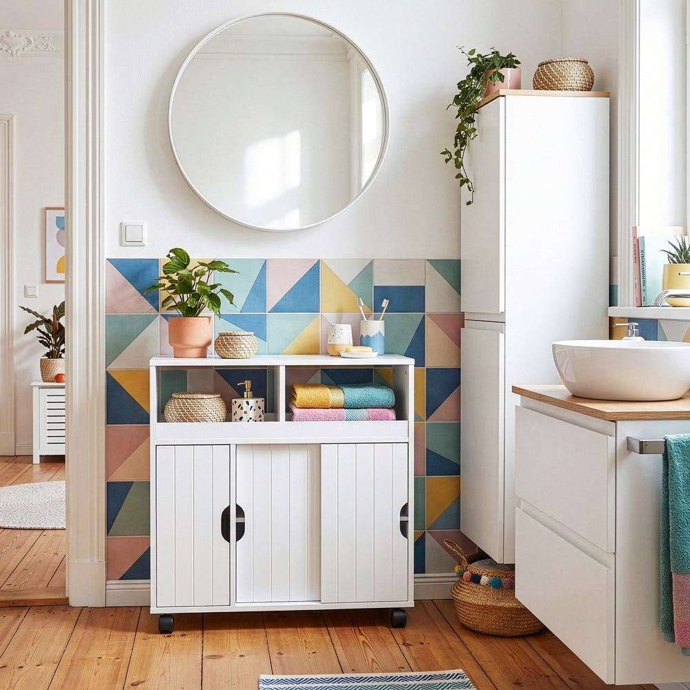 Skab på hjul Fadeskimma 72x70x20 cm Hvid [en.casa]