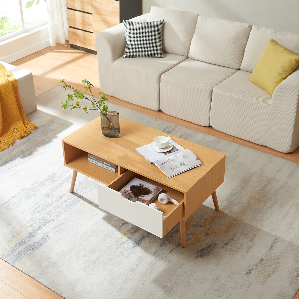 Sofabord Bordkak med skuffe 100x48x45 cm egetræslook/hvid [en.casa]