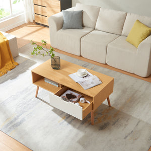 Sofabord Bordkak med skuffe 100x48x45 cm egetræslook/hvid [en.casa]