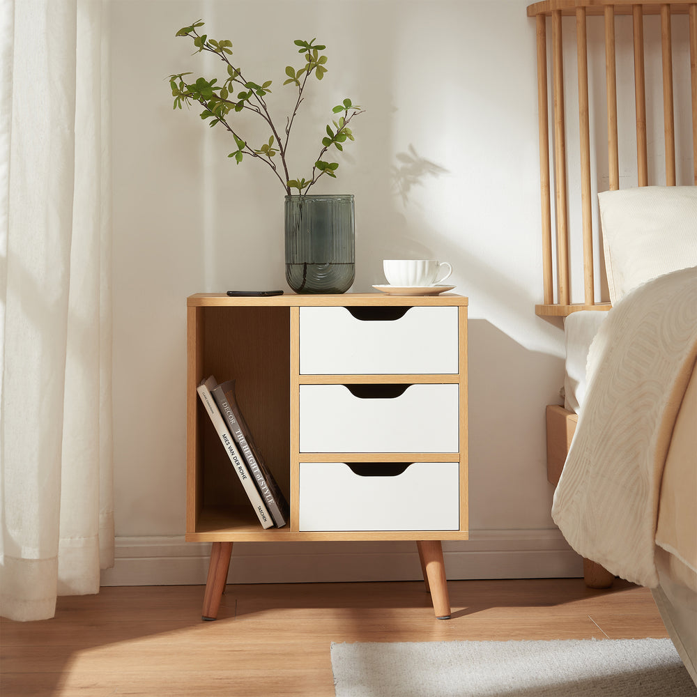 Sengebord Bordkak 55x48x30 cm egetræslook/hvid [en.casa]
