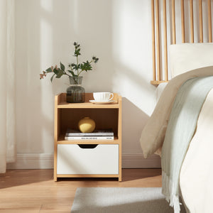 Sengebord Bordkak 45x36x34 cm egetræslook/hvid [en.casa]