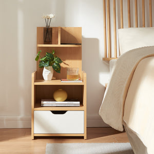 Sengebord Bordkak 75x35x30 cm egetræslook/hvid [en.casa]