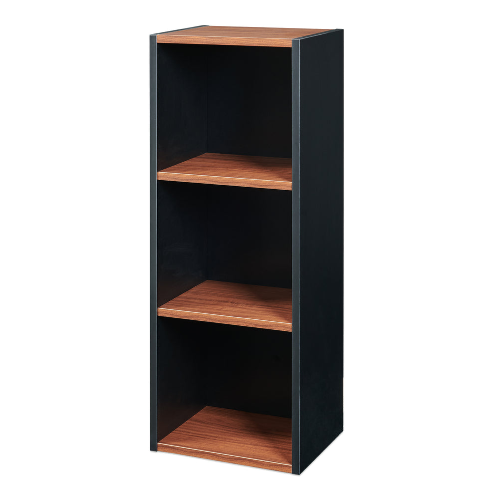 Bogreol 'Trond' med 3 åbne rum 80 x 30 x 23 cm Sort/valnødoptik