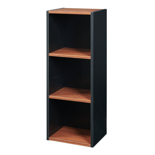 Bogreol 'Trond' med 3 åbne rum 80 x 30 x 23 cm Sort/valnødoptik