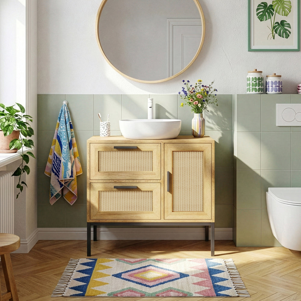 Vaskeskab Marhasa 60x60x40 cm Eg-look/Sort [en.casa]