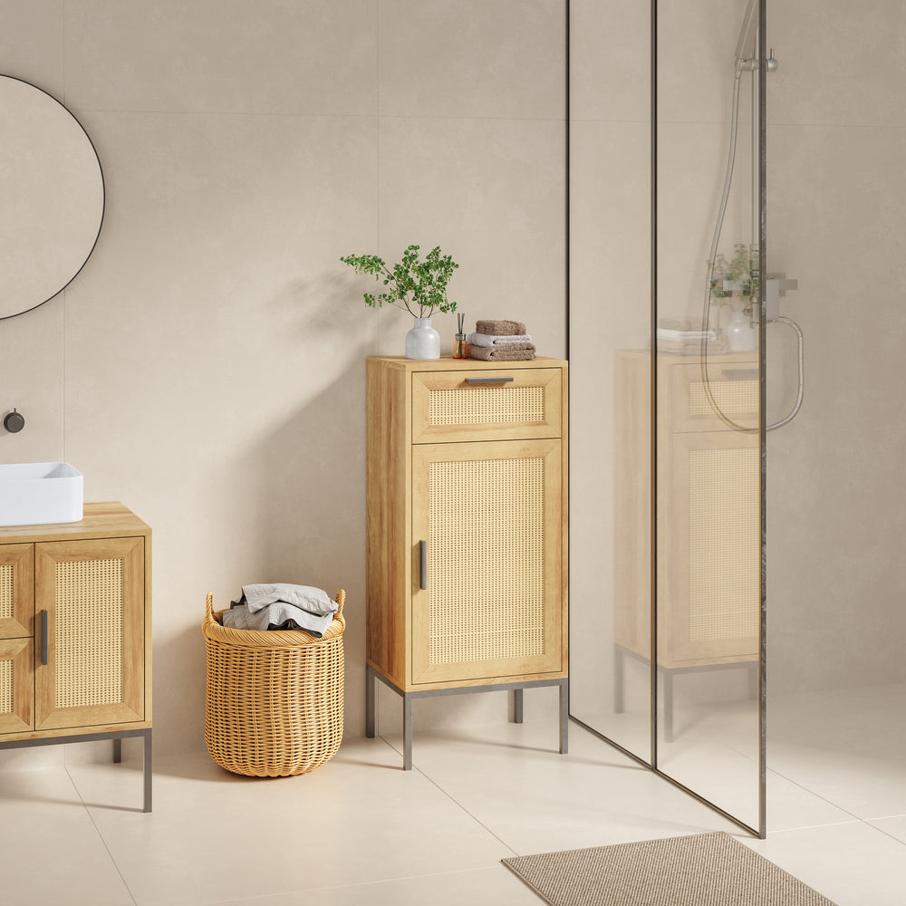 Badeværelsesskab Marhasa 92x40x30 cm Eg-look/Sort [en.casa]