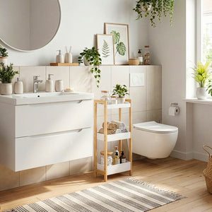 Badreol Anun med 3 niveauer 75x28x20 cm bambus natur/hvid [en.casa]