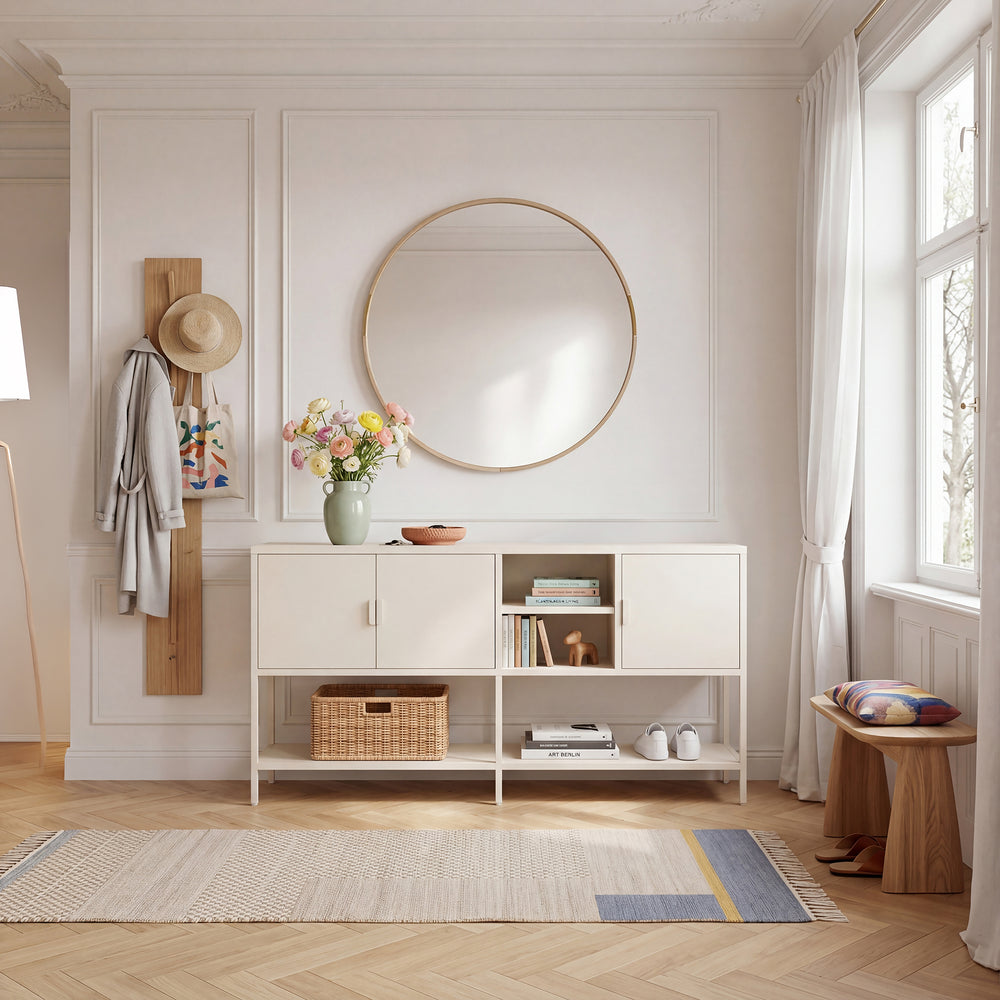 Skænk Kliri Stål 160x40x80 cm Cremehvid [en.casa]