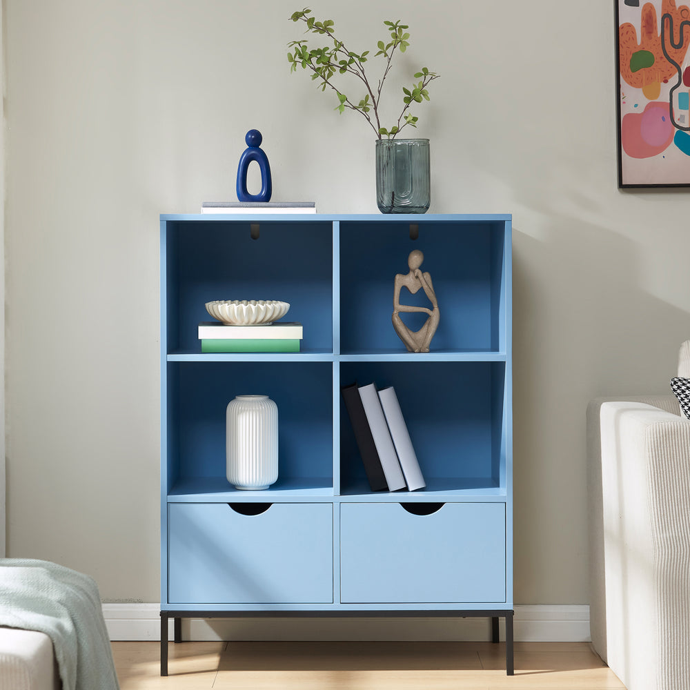 Bogreol med 2 skuffer Colwyn 105x80x40 cm Blå [en.casa]