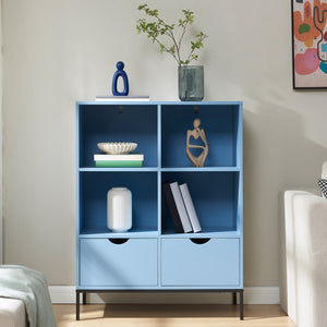 Bogreol med 2 skuffer Colwyn 105x80x40 cm Blå [en.casa]