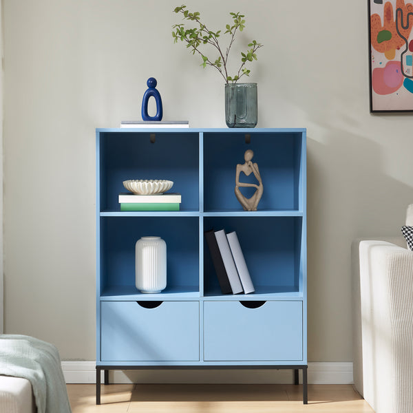 Bogreol med 2 skuffer Colwyn 105x80x40 cm Blå [en.casa]