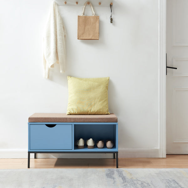 Skoebænk Colwyn 80x40x45 cm Blå [en.casa]