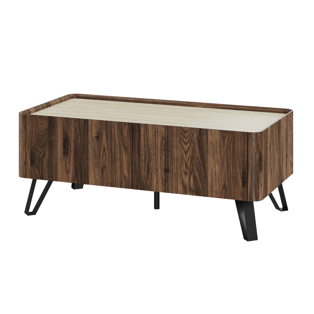 Sofabord Trorlon 100x50x40 cm Valnøddeoptik/Travertin [en.casa]
