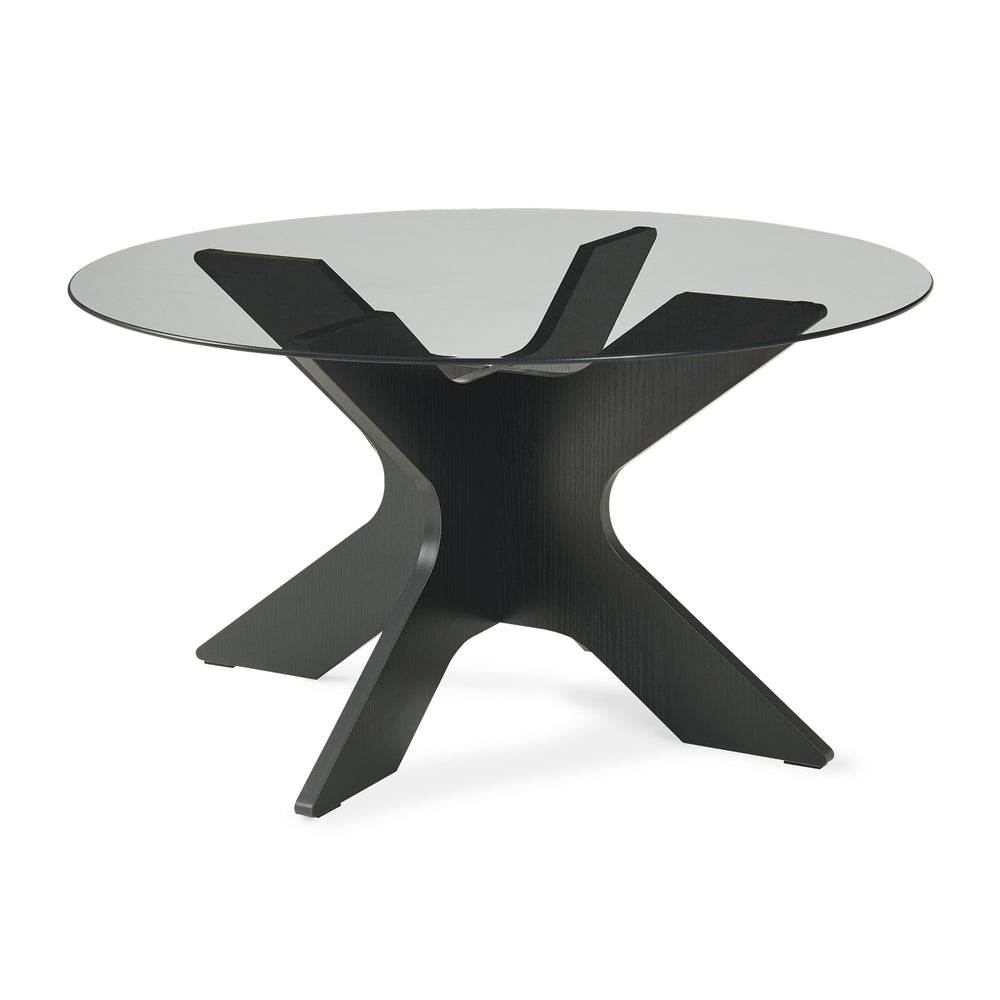 Sofabord Imi med glasplade Ø70x35 cm Sort/Grå [en.casa]