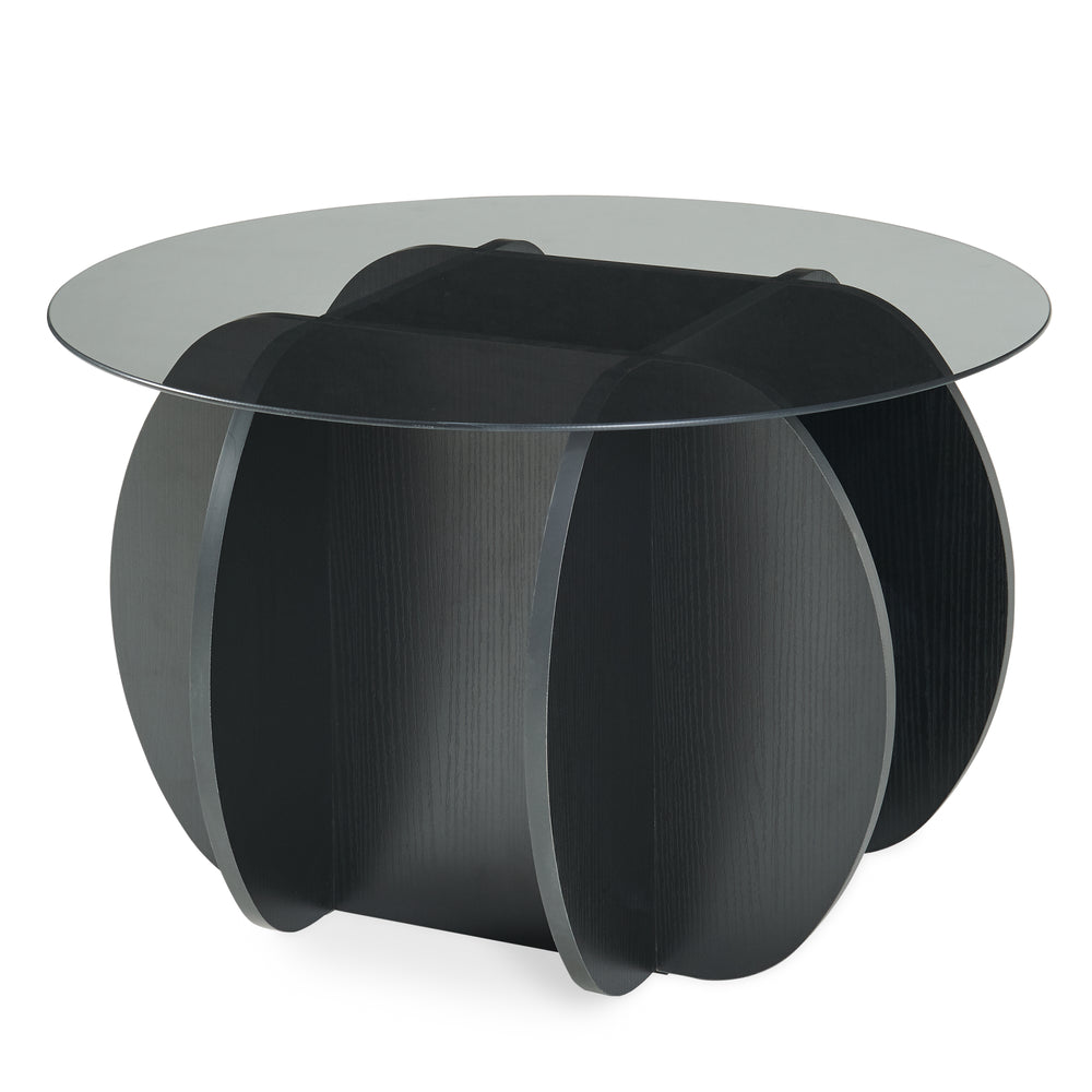 Sofabord Karhuvandi med glasplade Ø70x40 cm Sort/Grå [en.casa]