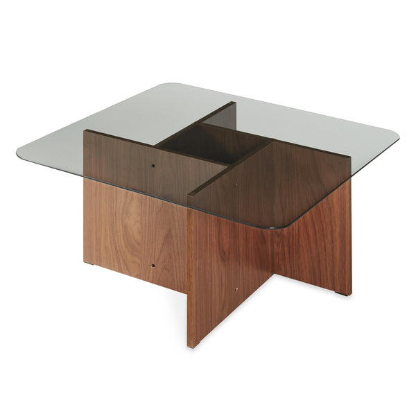 Sofabord Benexjö med glasplade 70x70x36 cm valnødlook/grå [en.casa]