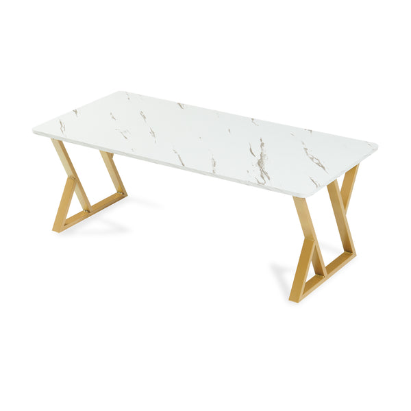 Sofabord Nolu 120x60x46 cm Guldfarvet/Marmorlook, hvid [en.casa]