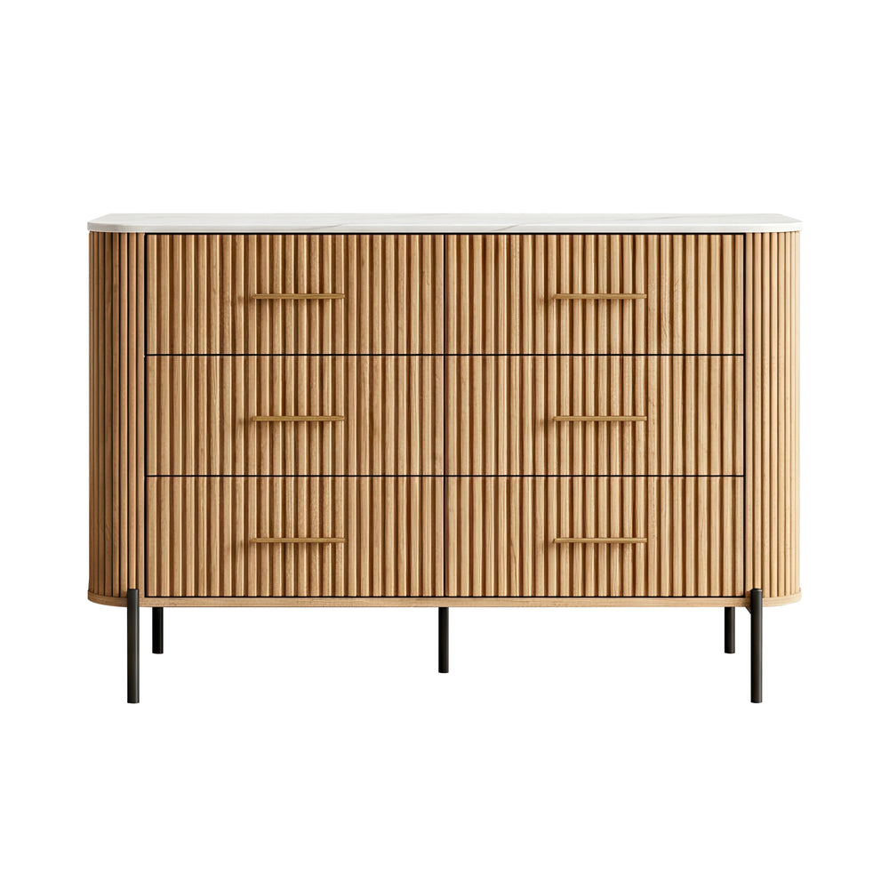 Kommode Kokunse med 6 skuffer 120x42x78 cm egetræslook [en.casa]