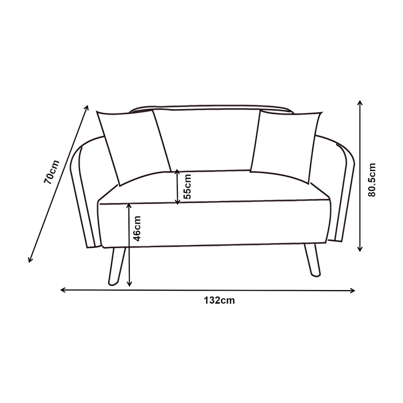 Målskitse 2-personers sofa Midt 132x70x81 cm [en.casa]