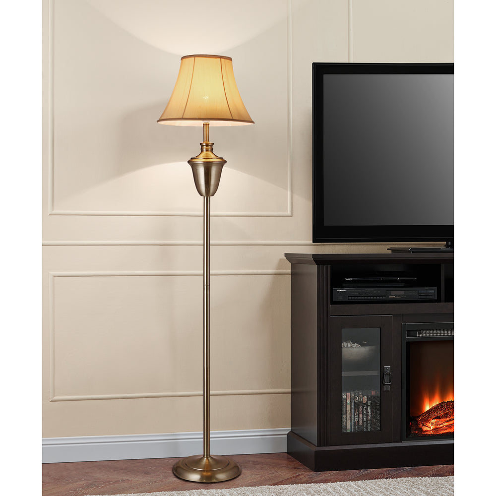[lux.pro]® Standerlamper - Madrid 1xE27 - 60W - børstet kobber, Skærm: beige-brun / indre side: hvid