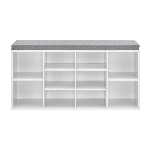 [en.casa]®  Skohylde / Bænk - 10 Opbevaringsoverflade - 103 x 30 x 48 cm - hvid/grå