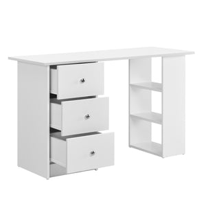 [en.casa]® Skrivebord 120 x 49 x 72 cm 3 Opbevaring  3 Skuffer Hvid