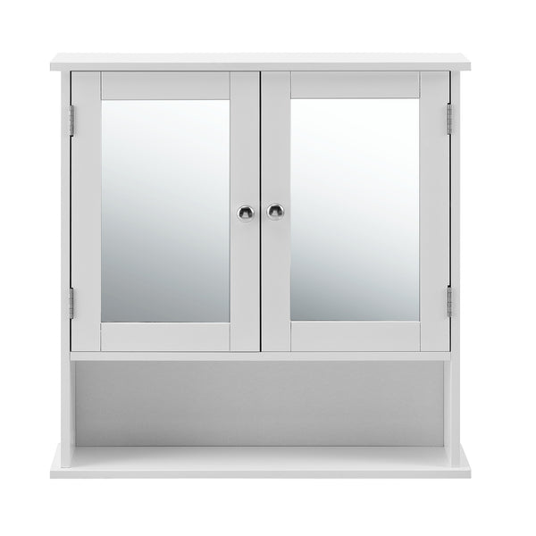 [en.casa]® Vægskab til badeværelse - 58x56x13cm - hvid - med spejl