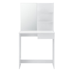 [en.casa]® Toiletbord / sminkebord med spejl og stol - 141x75x39,7cm - hvid 
