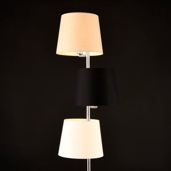 [lux.pro]® Gulvlampe Braga - 3 lampeskærme - 3xE14 - 149cm - metal - tekstil - sølv / creme / sort / hvid