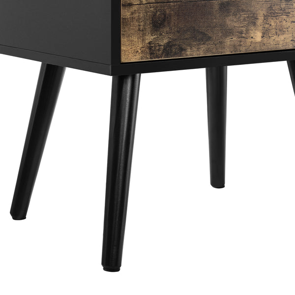 [en.casa] Stabelbart sengebord - sidebord med to skuffer - 60x40x29,5cm - fyrretræ - spånplade - træ farvet - sort
