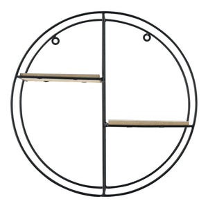 [en.casa] Rund Væghylde - 2 hylder - 35x12x35cm - metal - træ - sort