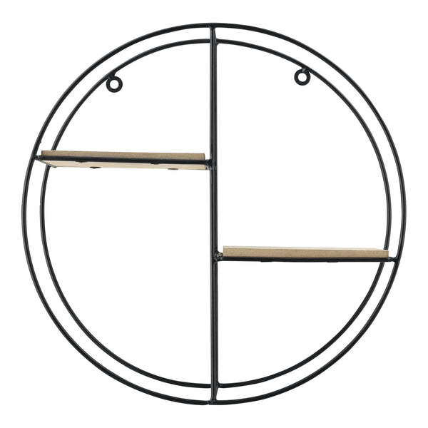 [en.casa] Rund Væghylde - 2 hylder - 35x12x35cm - metal - træ - sort